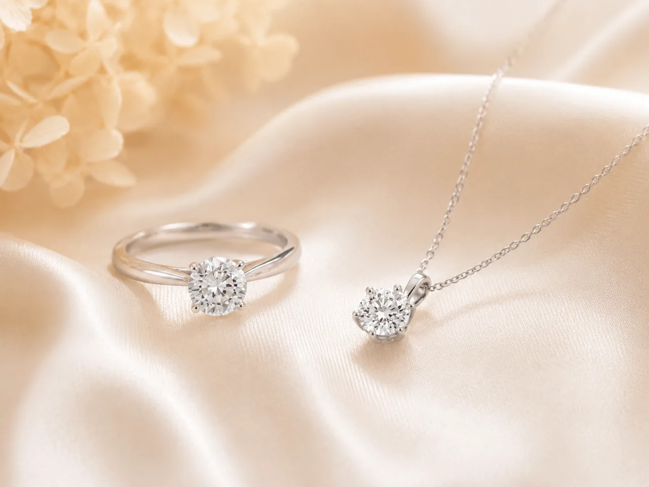Diamantring und Anhänger aus Weißgold