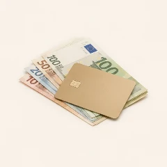 Geldscheine und Karte – direkte Auszahlung