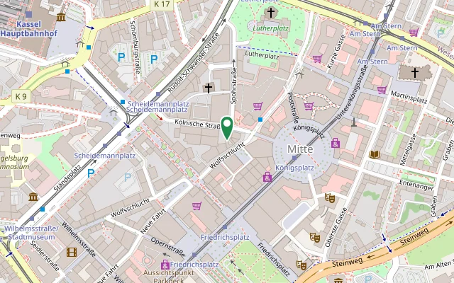 Karte: Juwelier Feinschliff, Wolfsschlucht 33, 34117 Kassel – Route planen
