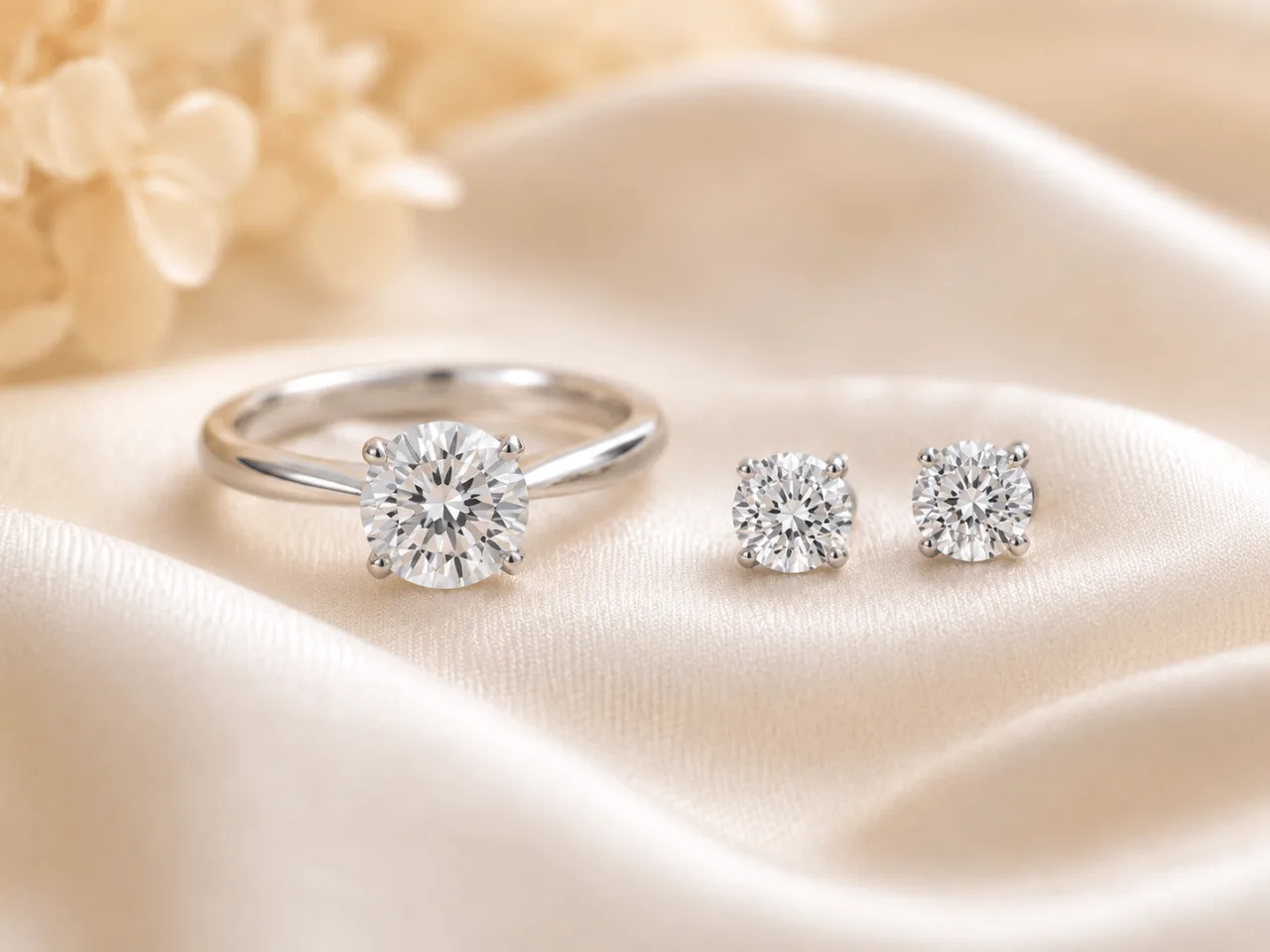 Ring mit Labordiamant und Ohrstecker