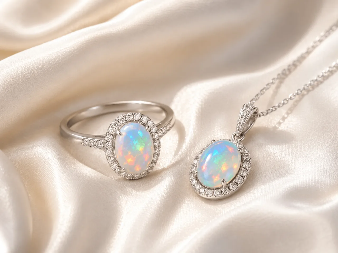 Opalring und Anhänger aus Weißgold